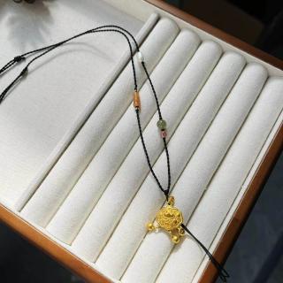 手工编织细玉项链挂绳翡翠和田玉金吊坠金锁黑色高档百搭可调节款